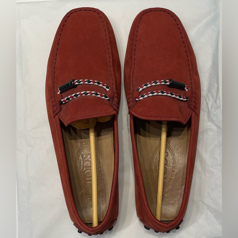 Tod’s Red Suede Braided Bit Loafer
